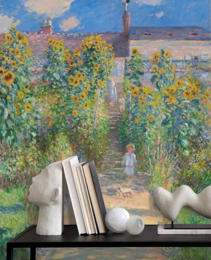 fine art wallpaper called The Artist's Garden at Vetheuil by Claude Monet for bedrooms and living rooms