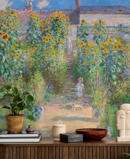 carta da parati d'arte chiamata The Artist's Garden at Vetheuil di Claude Monet per camere da letto e salotti carta da parati d'arte chiamata The Artist's Garden at Vetheuil di Claude Monet per camere da letto e salotti