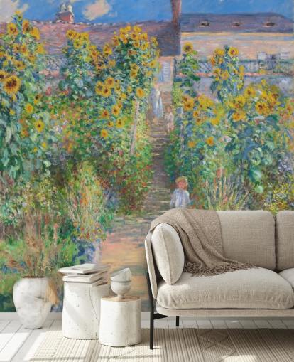 papel de parede de belas artes chamado The Artist's Garden at Vetheuil, de Claude Monet, para quartos e salas de estar papel de parede de belas artes chamado The Artist's Garden at Vetheuil, de Claude Monet, para quartos e salas de estar