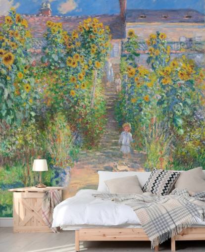 kunsttapet kaldet Kunstnerens have på Vetheuil af Claude Monet til soveværelser og stuer