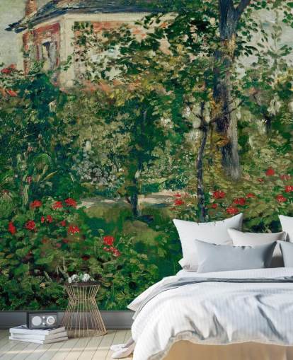 mural de papel de parede de belas artes chamado The Garden at Bellevue de Edouard Manet para quartos e salas de estar