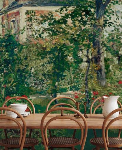 Edouard Manetin taide-taustakuvamaalaus nimeltä The Garden at Bellevue makuuhuoneisiin ja olohuoneisiin