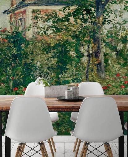 fine art wallpaper mural called The Garden at Bellevue by Edouard Manet for bedrooms and living rooms fine art wallpaper mural called The Garden at Bellevue by Edouard Manet for bedrooms and living rooms