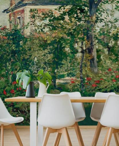 fine art wallpaper mural called The Garden at Bellevue by Edouard Manet for bedrooms and living rooms