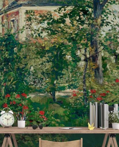 papier peint mural d'art intitulé Le jardin de Bellevue par Edouard Manet pour les chambres et les salons