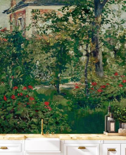 fine art wallpaper mural called The Garden at Bellevue by Edouard Manet for bedrooms and living rooms fine art wallpaper mural called The Garden at Bellevue by Edouard Manet for bedrooms and living rooms
