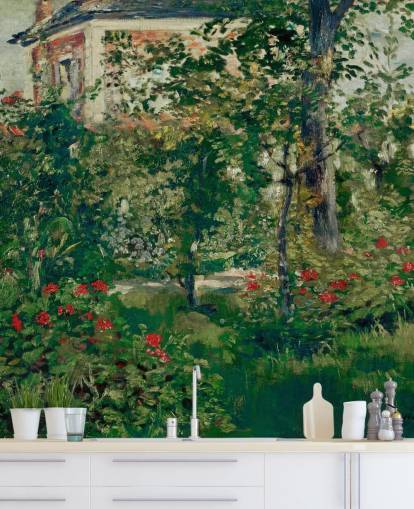 mural de papel de parede de belas artes chamado The Garden at Bellevue de Edouard Manet para quartos e salas de estar