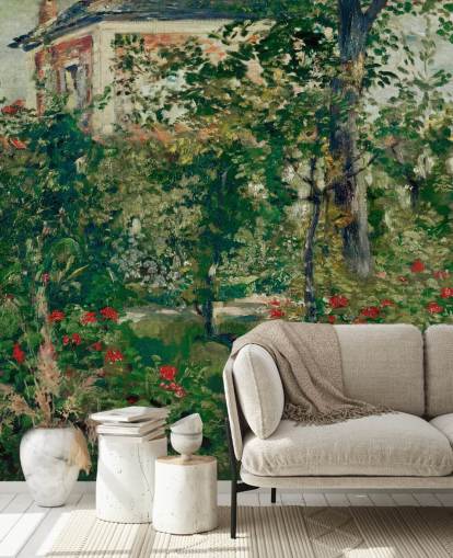 mural de papel pintado de bellas artes llamado The Garden at Bellevue de Edouard Manet para dormitorios y salas de estar mural de papel pintado de bellas artes llamado The Garden at Bellevue de Edouard Manet para dormitorios y salas de estar