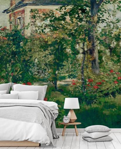 fine art wallpaper mural called The Garden at Bellevue by Edouard Manet for bedrooms and living rooms