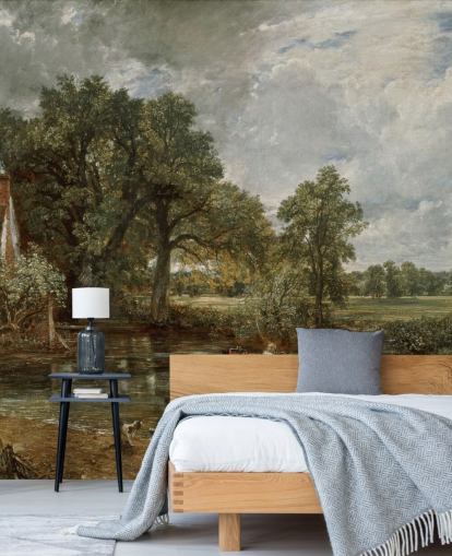 fine art behangmuurschildering genaamd The Hay Wain van John Constable voor woonkamers, slaapkamers en eetkamers fine art behangmuurschildering genaamd The Hay Wain van John Constable voor woonkamers, slaapkamers en eetkamers