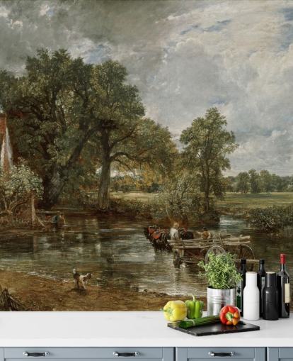 mural de papel de parede de belas artes chamado The Hay Wain de John Constable para salas de estar, quartos e salas de jantar mural de papel de parede de belas artes chamado The Hay Wain de John Constable para salas de estar, quartos e salas de jantar