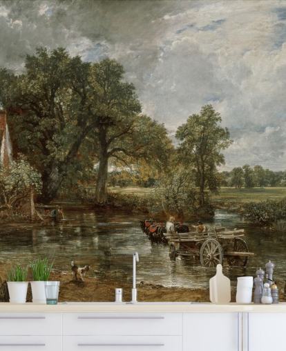 mural de papel pintado de bellas artes llamado The Hay Wain de John Constable para salas de estar, dormitorios y comedores mural de papel pintado de bellas artes llamado The Hay Wain de John Constable para salas de estar, dormitorios y comedores