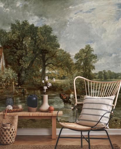 fine art behangmuurschildering genaamd The Hay Wain van John Constable voor woonkamers, slaapkamers en eetkamers