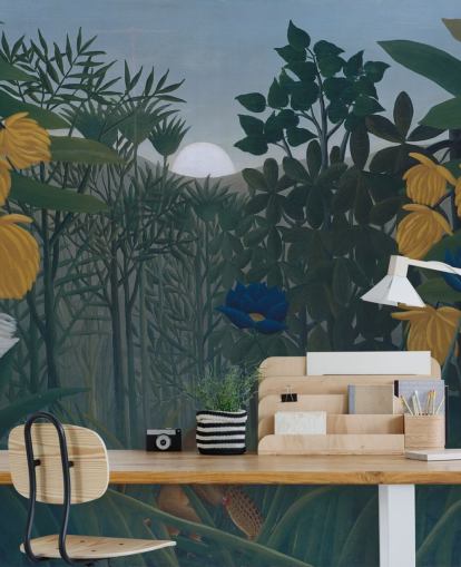 mural de papel de parede de belas artes chamado The Repast of the Lion, de Henri Rousseau