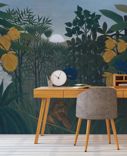 mural de papel de parede de belas artes chamado The Repast of the Lion, de Henri Rousseau