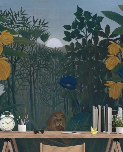 fine art wallpaper mural called The Repast of the Lion by Henri Rousseau