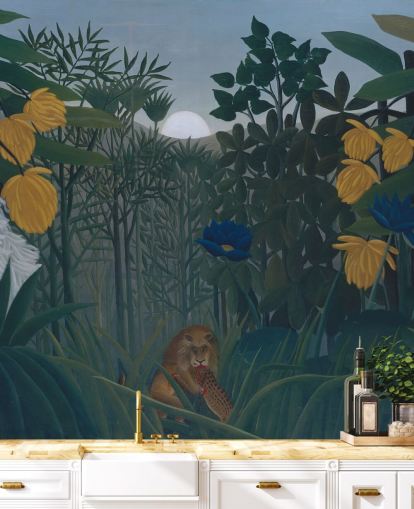fine art wallpaper mural called The Repast of the Lion by Henri Rousseau