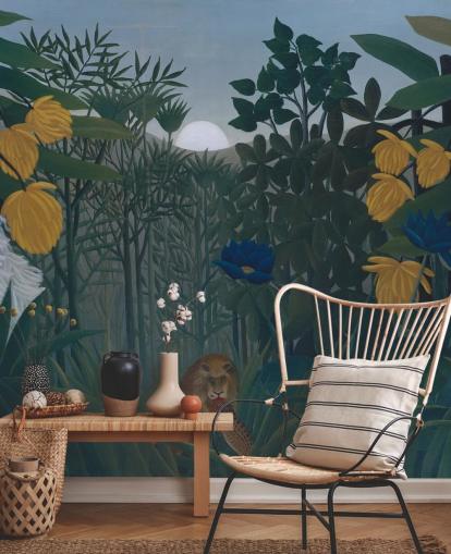 fine art wallpaper mural called The Repast of the Lion by Henri Rousseau
