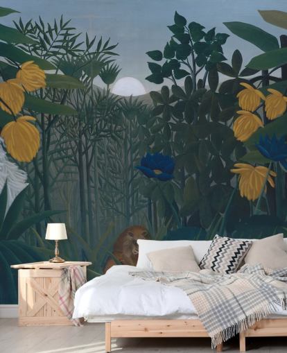 carta da parati murale d'arte chiamata The Repast of the Lion di Henri Rousseau