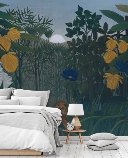 mural de papel de parede de belas artes chamado The Repast of the Lion, de Henri Rousseau