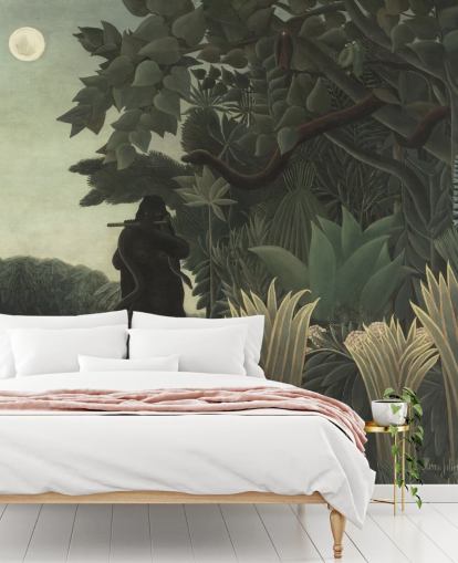 papier peint mural d'art intitulé The Snake Charmer d'Henri Rousseau pour les salons et les chambres