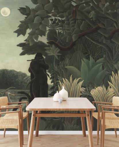 mural de papel de parede de belas artes chamado The Snake Charmer de Henri Rousseau para salas de estar e quartos