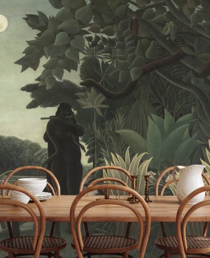 kunsttapet veggmaleri kalt The Snake Charmer av Henri Rousseau for stuer og soverom