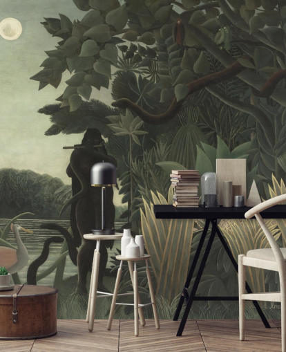 papier peint mural d'art intitulé The Snake Charmer d'Henri Rousseau pour les salons et les chambres