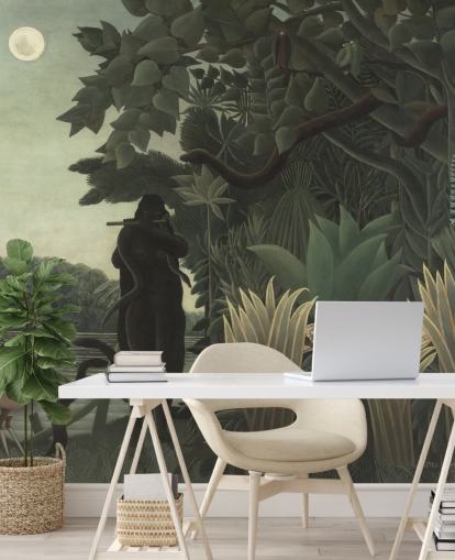 Kunsttapete mit dem Titel The Snake Charmer von Henri Rousseau für Wohn- und Schlafzimmer Kunsttapete mit dem Titel The Snake Charmer von Henri Rousseau für Wohn- und Schlafzimmer