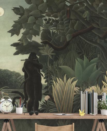 fine art wallpaper mural called The Snake Charmer by Henri Rousseau for living rooms and bedrooms