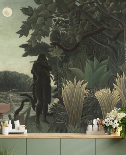 papier peint mural d'art intitulé The Snake Charmer d'Henri Rousseau pour les salons et les chambres