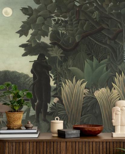 papier peint mural d'art intitulé The Snake Charmer d'Henri Rousseau pour les salons et les chambres