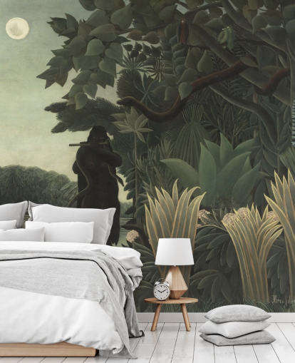 papier peint mural d'art intitulé The Snake Charmer d'Henri Rousseau pour les salons et les chambres