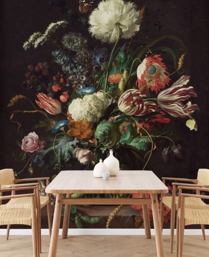 mural de papel pintado de bellas artes llamado Jarrón de flores de Jan Davidsz de Heem para dormitorios, salones y comedores