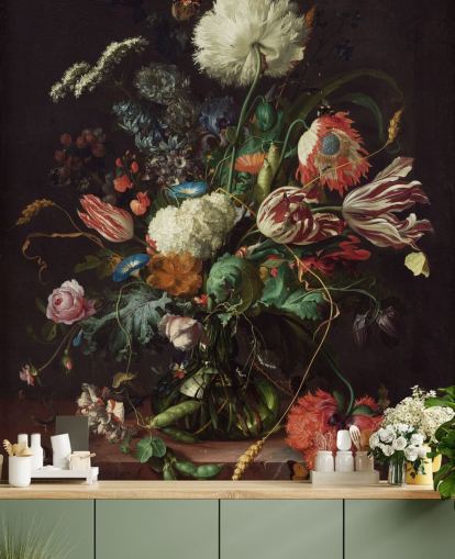 carta da parati fine art chiamata Vase of Flowers di Jan Davidsz de Heem per camere da letto, salotti e sale da pranzo carta da parati fine art chiamata Vase of Flowers di Jan Davidsz de Heem per camere da letto, salotti e sale da pranzo