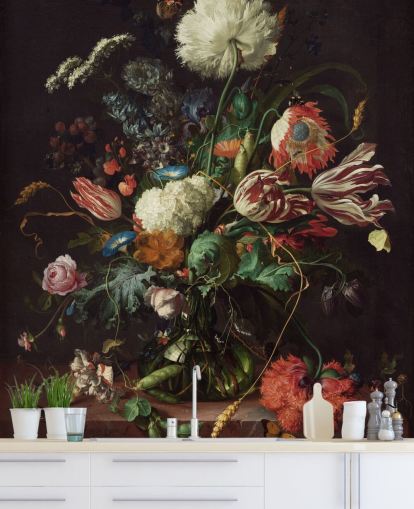 mural de papel de parede de belas artes chamado Vase of Flowers de Jan Davidsz de Heem para quartos, salões e salas de jantar