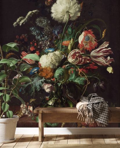 mural de papel pintado de bellas artes llamado Jarrón de flores de Jan Davidsz de Heem para dormitorios, salones y comedores mural de papel pintado de bellas artes llamado Jarrón de flores de Jan Davidsz de Heem para dormitorios, salones y comedores