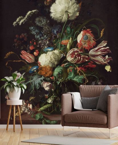 fine art wallpaper mural called Vase of Flowers by Jan Davidsz de Heem for bedrooms, lounges and dining rooms fine art wallpaper mural called Vase of Flowers by Jan Davidsz de Heem for bedrooms, lounges and dining rooms