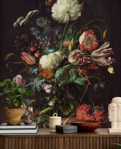 mural de papel pintado de bellas artes llamado Jarrón de flores de Jan Davidsz de Heem para dormitorios, salones y comedores