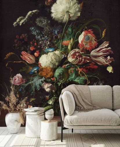mural de papel pintado de bellas artes llamado Jarrón de flores de Jan Davidsz de Heem para dormitorios, salones y comedores