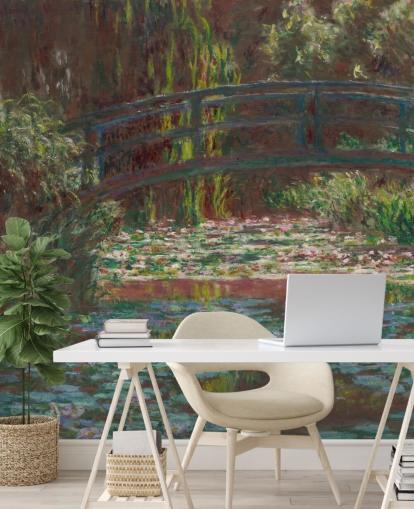 mural de papel pintado de bellas artes llamado El estanque de nenúfares de Claude Monet para baños y dormitorios