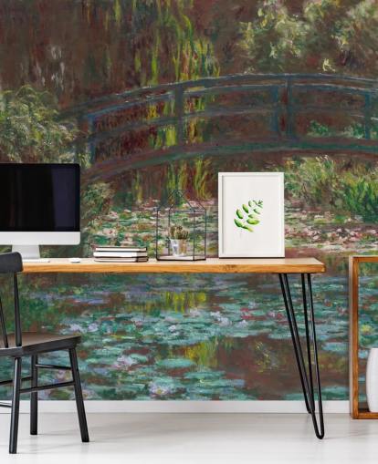fine art wallpaper mural called The Water Lily Pond by Claude Monet for bathrooms and bedrooms