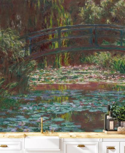 fine art wallpaper mural called The Water Lily Pond by Claude Monet for bathrooms and bedrooms