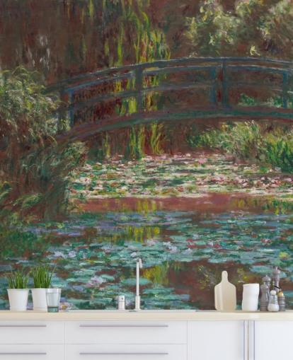 fine art wallpaper mural called The Water Lily Pond by Claude Monet for bathrooms and bedrooms