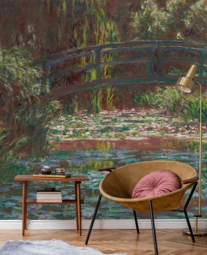 fine art wallpaper mural called The Water Lily Pond by Claude Monet for bathrooms and bedrooms