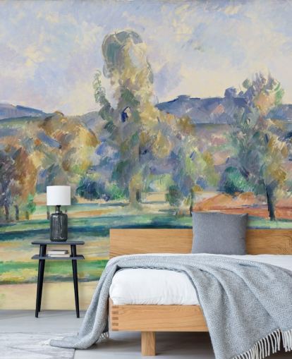 mural de papel pintado de bellas artes llamado Autumn Landscape de Paul Cezanne para dormitorios, salas de estar y oficinas en casa mural de papel pintado de bellas artes llamado Autumn Landscape de Paul Cezanne para dormitorios, salas de estar y oficinas en casa