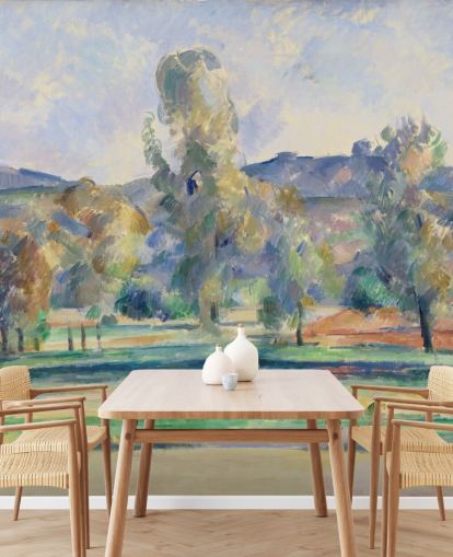 Kunsttapete mit dem Titel Autumn Landscape von Paul Cezanne für Schlafzimmer, Wohnzimmer und Heimbüros