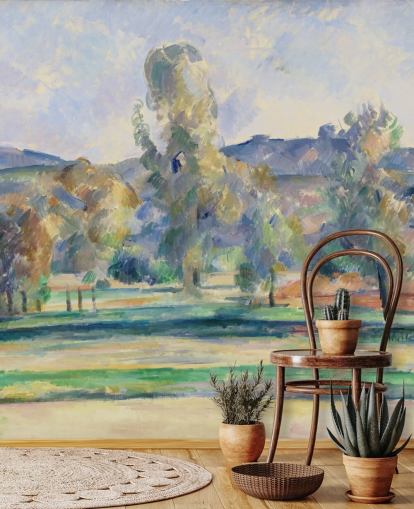 fine art wallpaper mural called Autumn Landscape by Paul Cezanne for bedrooms, living rooms and home offices