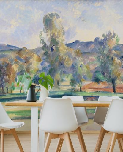fine art wallpaper mural called Autumn Landscape by Paul Cezanne for bedrooms, living rooms and home offices