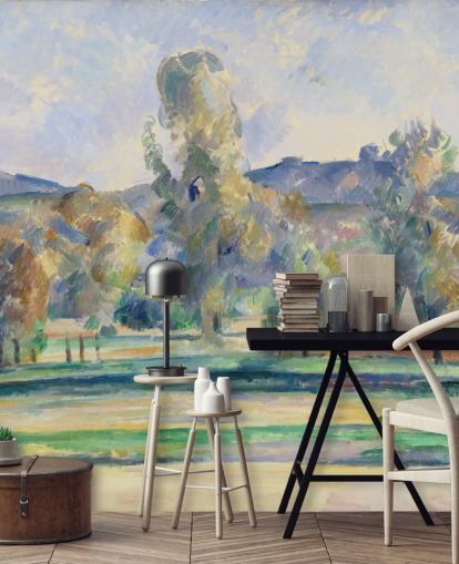 kunsttapet vægmaleri kaldet Autumn Landscape af Paul Cezanne til soveværelser, stuer og hjemmekontorer